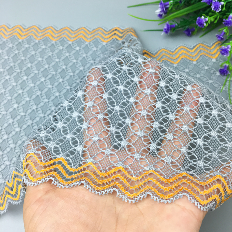 现货热销双边蕾丝花边 19.5CM双色弹力蕾丝 圈圈双波浪花型