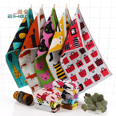 花色齐全纯阿卡通女式三层纱布棉毛巾情侣面巾创意厂家批发35*75|ms