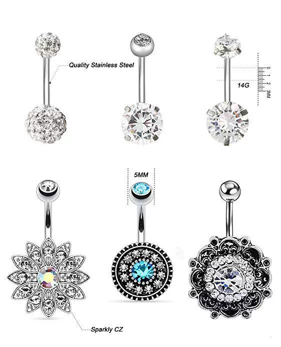 Set stainless steel, short zirconium, physiological belly button piercing, Amazon
