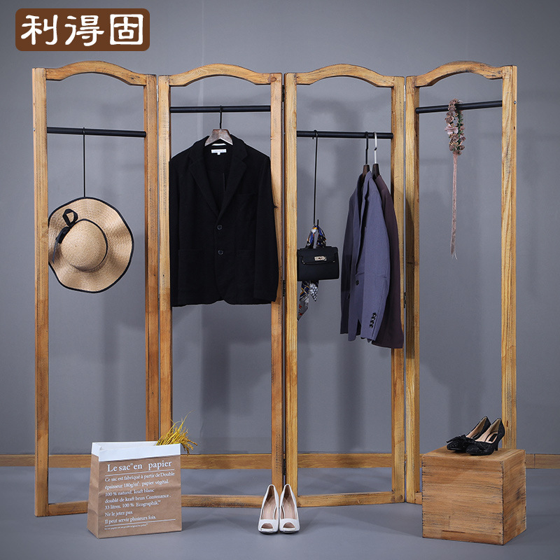 服装店展示架复古橱窗屏风架落地式中岛架女装店装修设计简约实木|ms