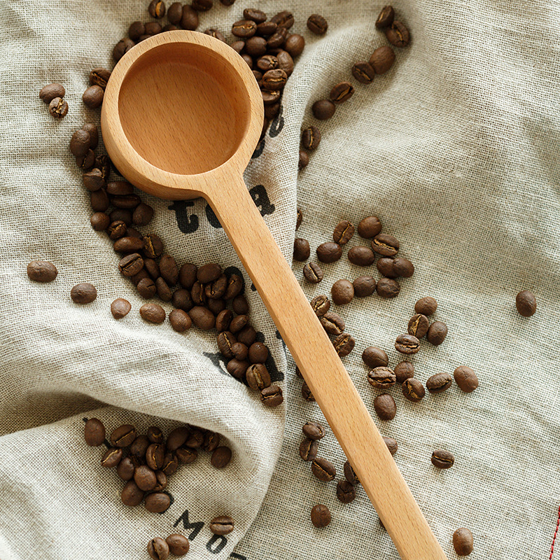 榉木长柄木勺计量木勺木质水勺奶粉勺咖啡勺大中小三件套