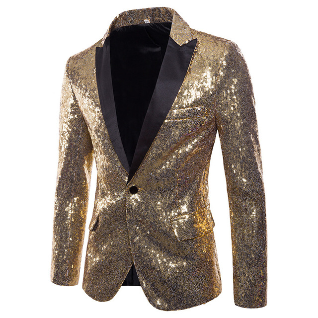 gold sequins suit nightclub men’s wear hosting studio jacket