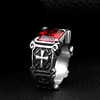 Retro ruby stone inlay, men's ring with stone stainless steel