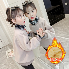 Children's Hoodie 2024 New Winter Coat Fleece Lined Thick Base Shirt Casual Girl Sport Two-Piece Top Coat
