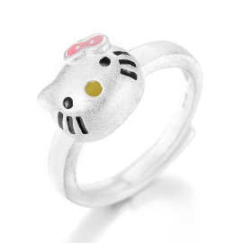 白铜镀银戒指 卡通HELLOKTY戒指 KT猫开口戒指女仿银饰品批发
