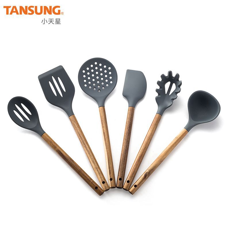 厨房用具硅胶厨具 烹饪勺铲 锅铲 漏勺 相思木铲木柄硅胶厨具套装