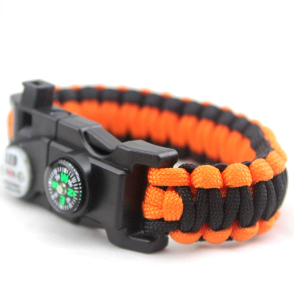 Наруч bracelet для активного отдыха многофункциональный LED свет руководство удар огненный камень SOS аварийный зонт верёвочный браслет