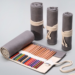 Handmade gray canvas art pen curtain 12 24 36 48 72 holes large capacity pencil bag color lead sketch stationery bag