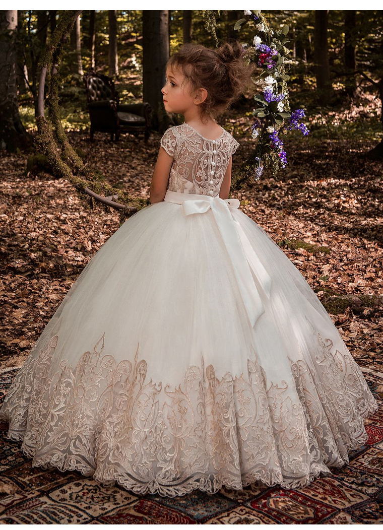 Blumenmädchen-Spitzenkleider für Kinder, Hochzeitskleider, Bühnenkleider, Geburtstagskleider, Prinzessinnenkleider, bauschige Bodenkleider für Kleinkinder (3-7 Jahre)_voghion.com