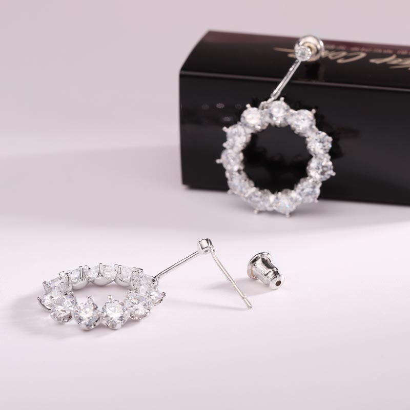 煜璇简约耳环精致圆形镶钻耳坠 经典款女式耳环耳饰 外贸爆款批发