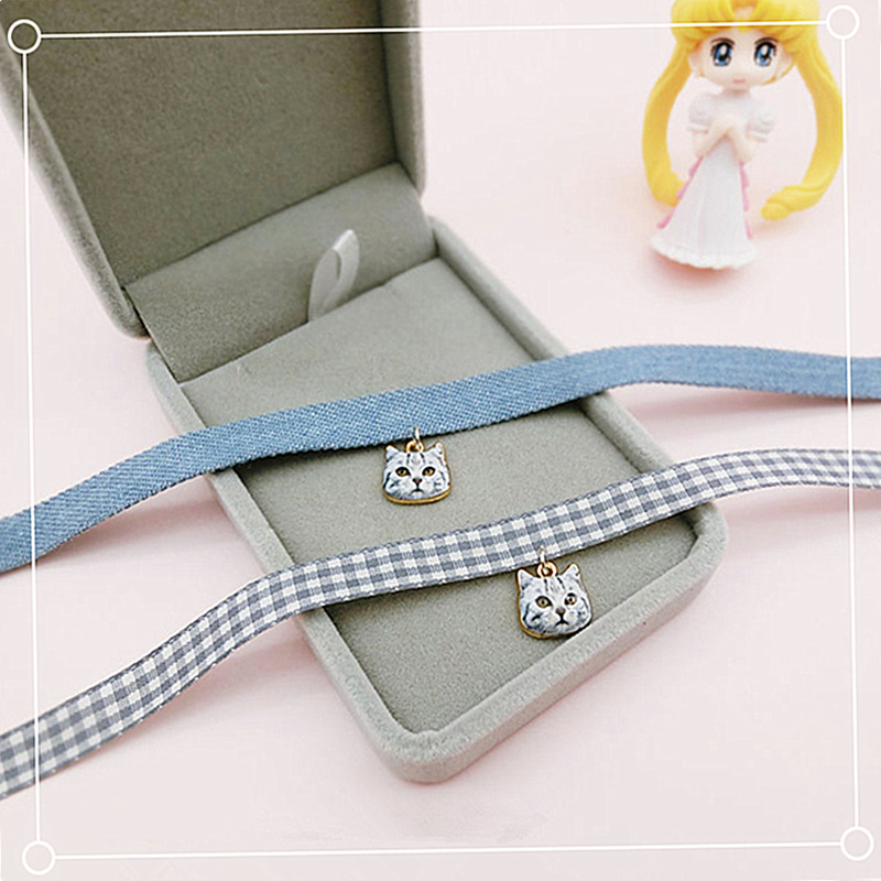 日系少女萝莉原宿心软妹格子猫咪锁骨链项链项圈女颈链颈带choker|ms
