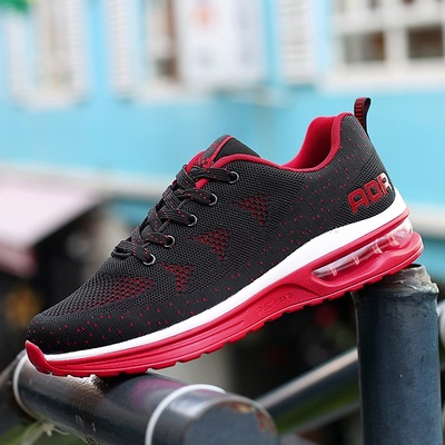 新款情侶運動休閑鞋飛織透氣網布輕便PU氣墊底跑步鞋特大47碼批發