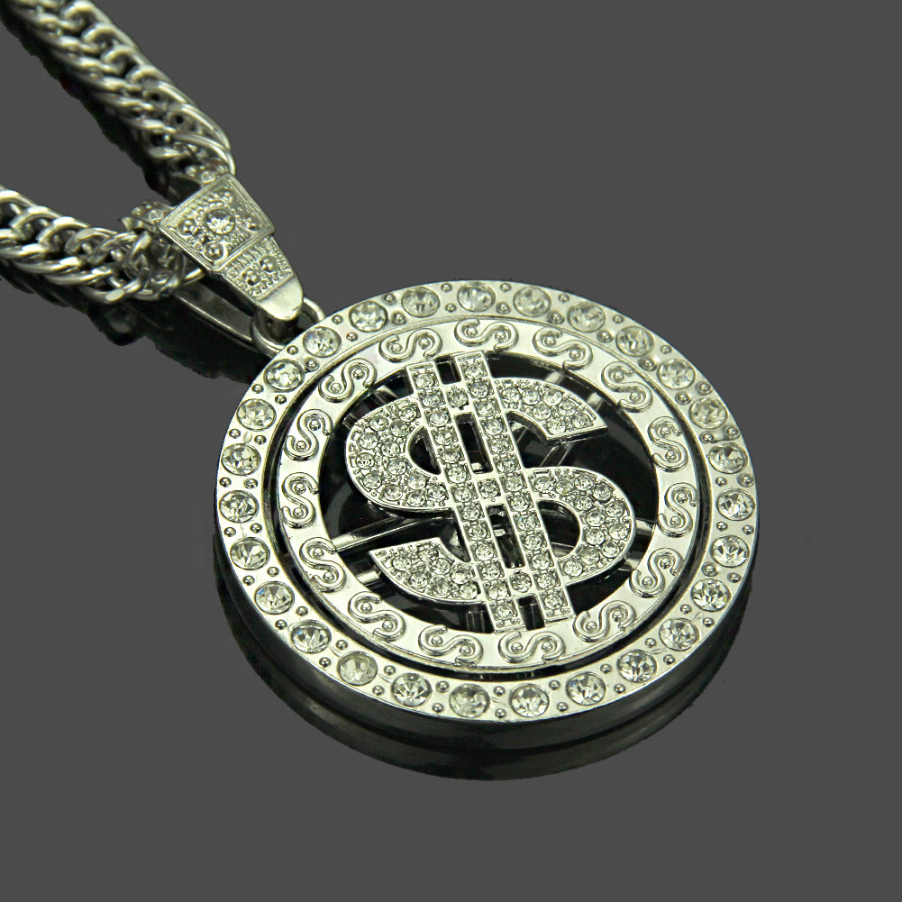 European And American Diamond-studded Rotating Dollar Rotatable Pendant Necklace display picture 4