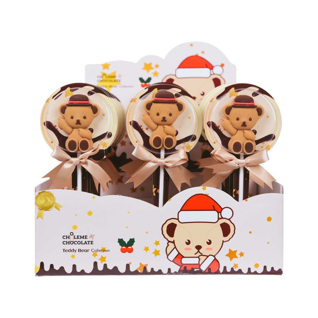 廠家直銷泰迪熊系列巧克力純脂棒棒糖休閑零食 24支/盒起發