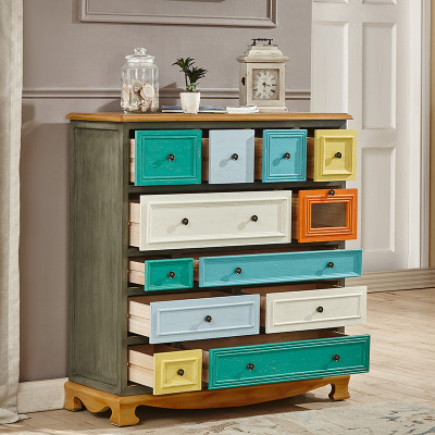吉友家家具美式乡村复古收纳柜抽屉柜做旧客厅家用储物柜玄关柜