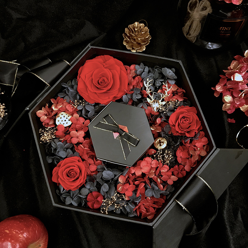 永生花礼盒圣诞情人节礼物工厂直销创意新款六角香薰蜡烛永生花盒|ms