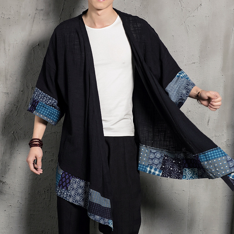 Hanfu cotton and linen shirt tang suit for men youth kimono clothing cape cardigan linen cardigan top shirt for man