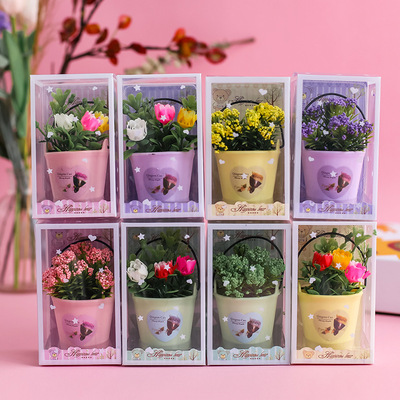 originality Countryside Artificial Flower Small potted Small Gift Box Decoration Cartoon Small three Gift box student Wholesale gift