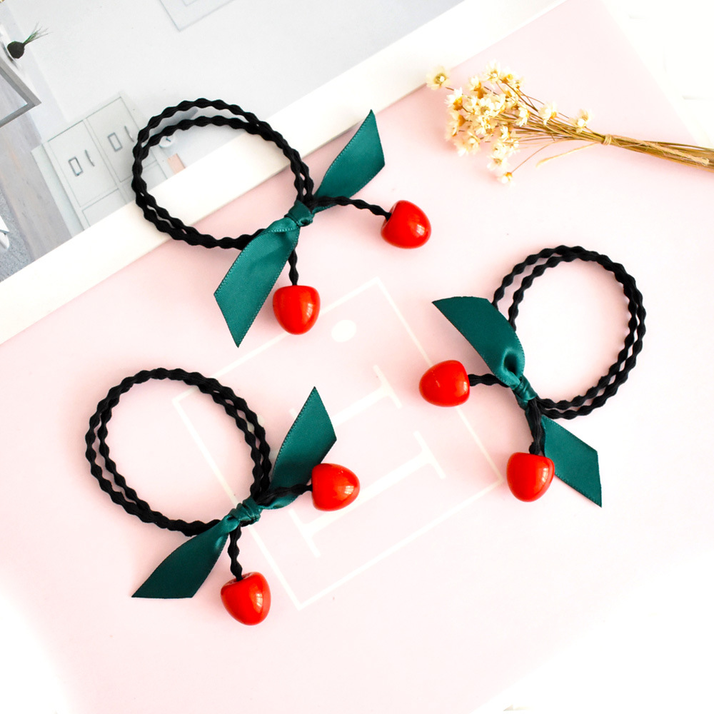 Korean Edition new pattern Hairdressing Cherry Red bean Hairpin Hair tie Elastic bow Head rope 2 Source of goods wholesale