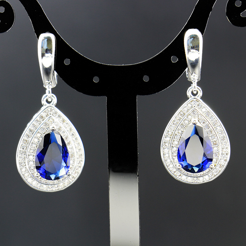 Elegant Fashion Water Droplets Copper Water Drop Diamond Zircon Rings Earrings Necklace