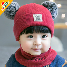 批发冬季新款公主妈妈婴儿童帽双球针织套头帽围脖套装毛球帽5378