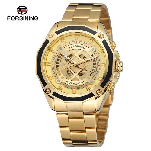 FORSINING fusini 1030 reloj mecánico automático de los hombres de cuerda hueco-hacia fuera transparente Fondo moda reloj mecánico hombres