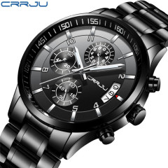 CRRJU/ Kajun 2214 New Men's Business Watch for Men, Six-Hole Chronograph Multifunction Stainless Steel Watch