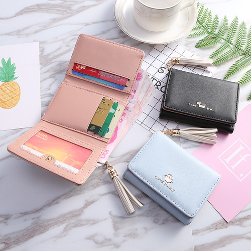 Women's New Style Small Wallet, Women's Tri-Fold Short Wallet with Tassel, Card Holder, Purse, Small Money Clip, Wholesale