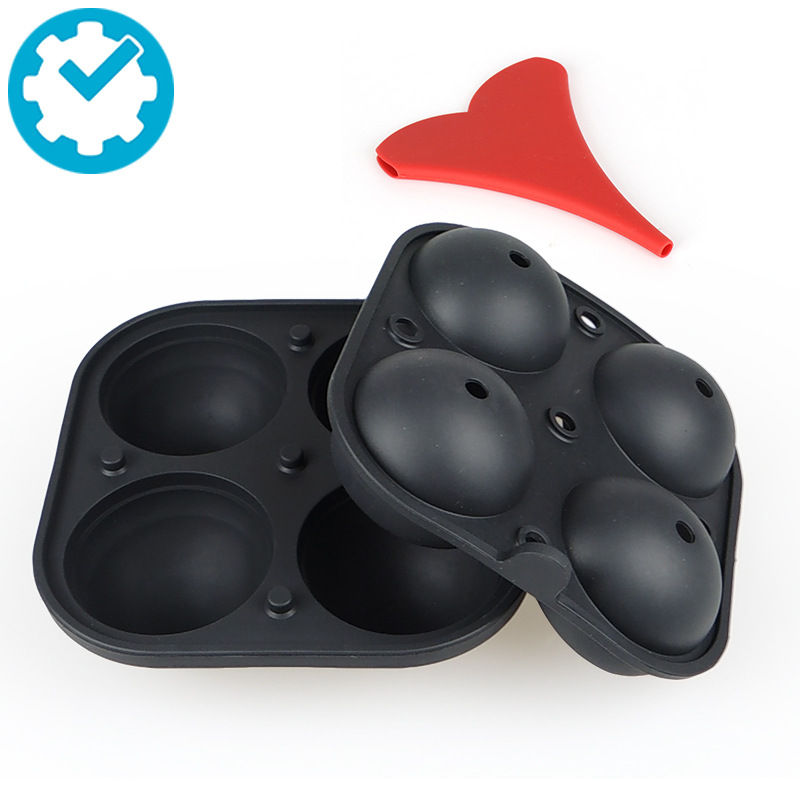 跨境销售唯壹厨具新品四连冰球4孔冰模送树叶漏斗威士忌酒冰块