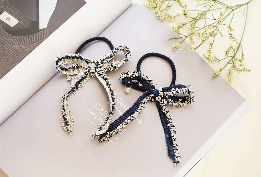 Rhinestones Raw Edge Bowknot Rubber Band Hair Tie Korean Style Head Rope Bow Knot Hair Rope display picture 1