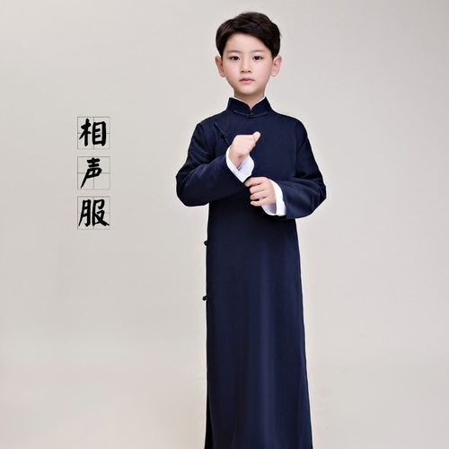 Children boy male crosstalk performance long gown coat tang suit chinese kungfu clothing boys' stage performance clothes