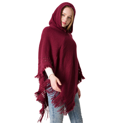 Knitted hooded cape Cape Cape one piece Cape T-shirt hooded shawl