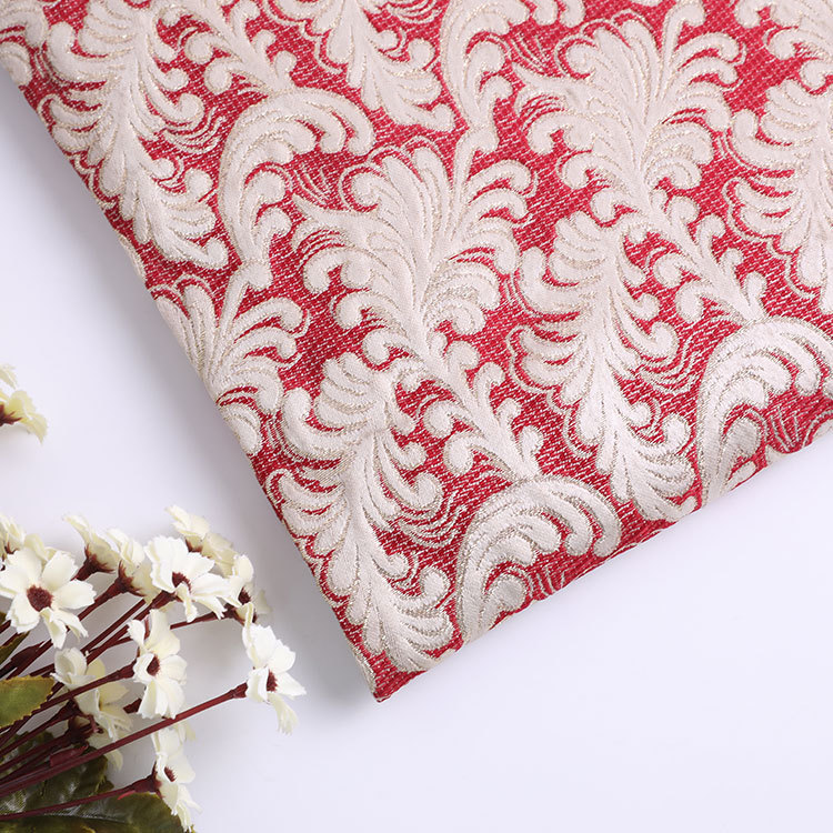 涤纶金银丝提花布 抱枕装饰布 卷叶几何大提花面料