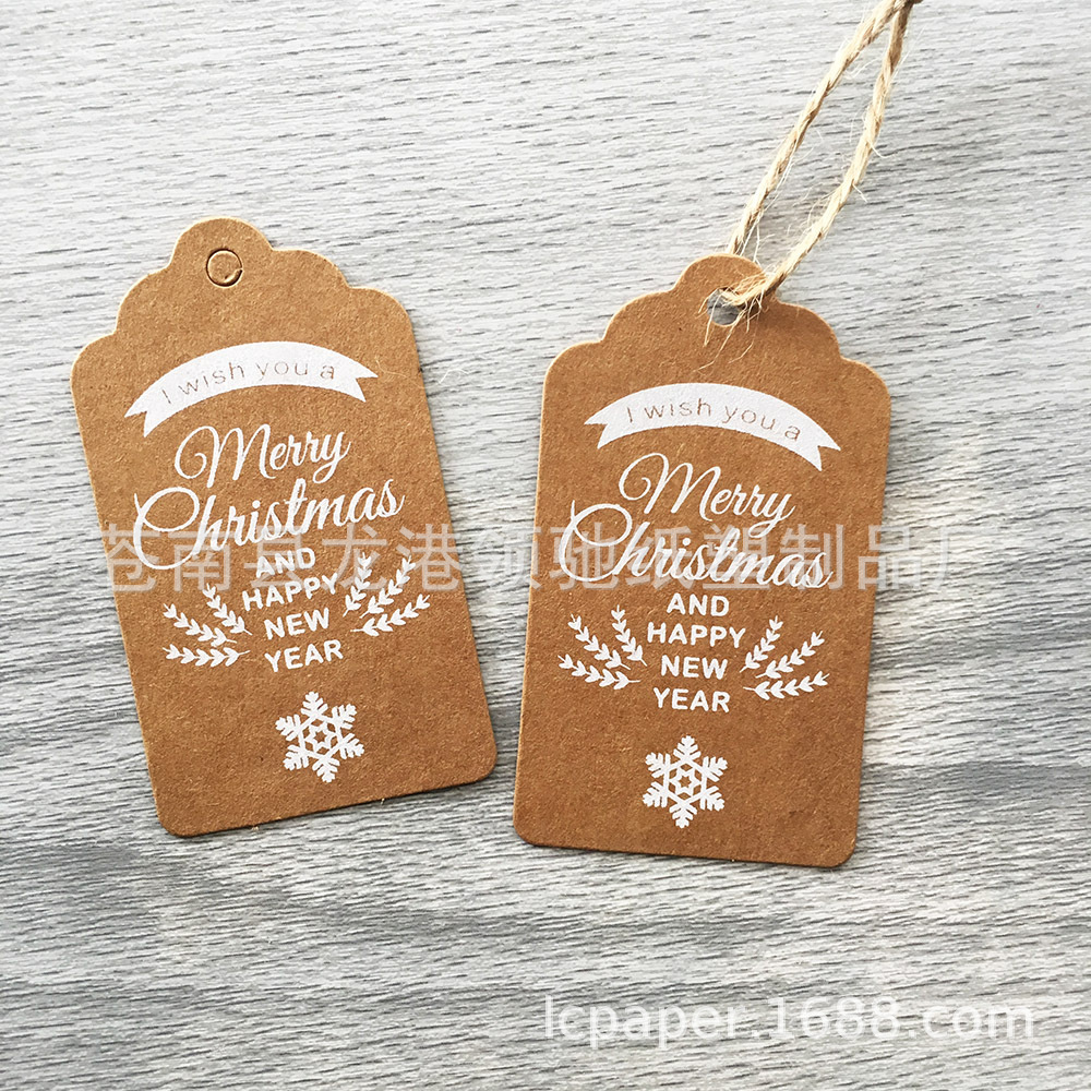 圣诞款印白雪花麦穗牛皮纸吊牌 Merry Christmas礼物烘焙装饰标签