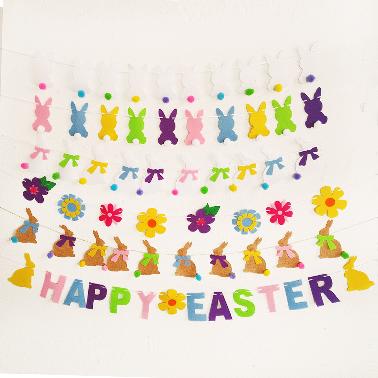happy easter复活节兔子装饰麻布拉旗 创意派对气氛布置麻布拉旗