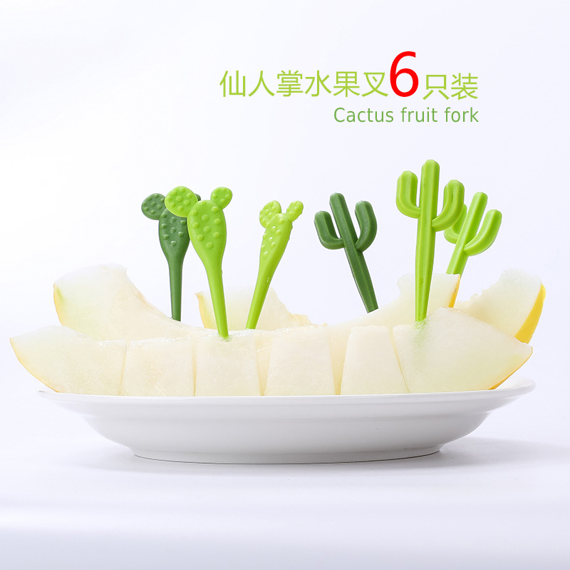 创意卡通可爱水果叉家用塑料点心叉蛋糕叉儿童吃甜品小签子6只装|ru