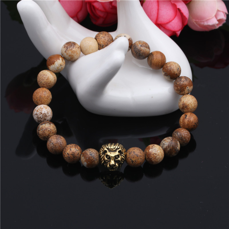 Agate Beaded Bracelet Drawing Stone Lion Head Bead Bracelet display picture 3