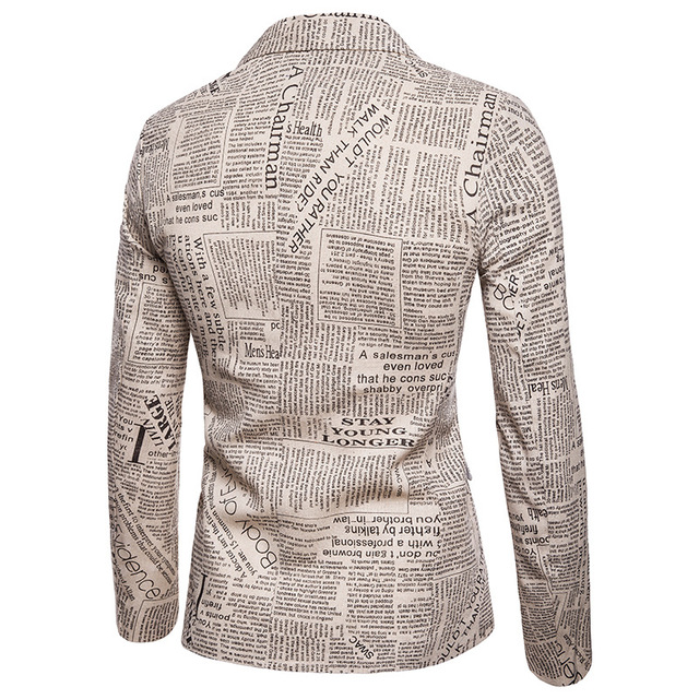 Men’s Wear Newspaper Style Design A Button Men’s Turn-collar Suit 