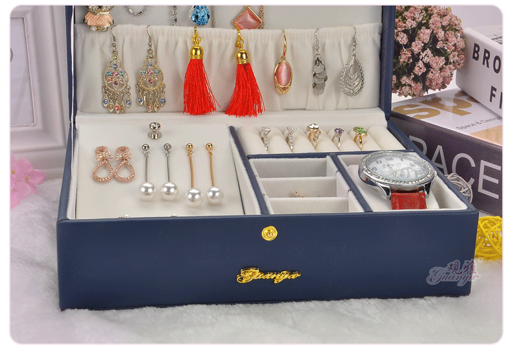 Korean Fashion Princess Storage Box Earrings Box Solid Color Double-layer Jewelry Box Women Jewelry Storage Box Wholesale Nihaojewelry display picture 11
