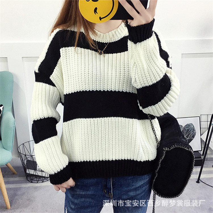 外贸韩版加厚针织毛衣女 冬季女装套头毛衣库存地摊热卖女式毛衣