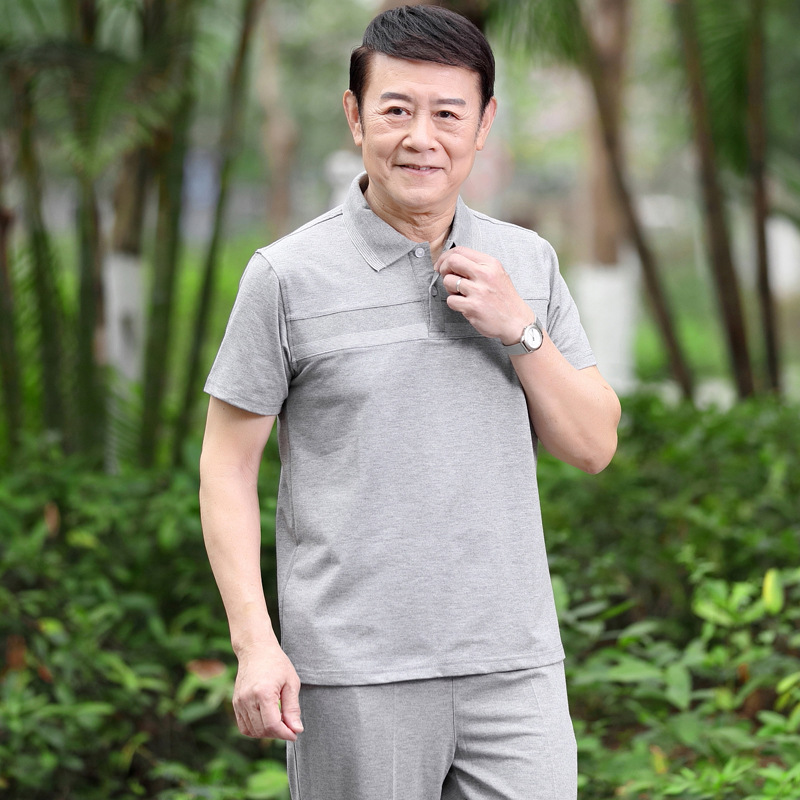 2019 new pattern summer Short sleeved trousers Athletic Wear Middle and old age Lapel leisure time suit leisure time dad suit