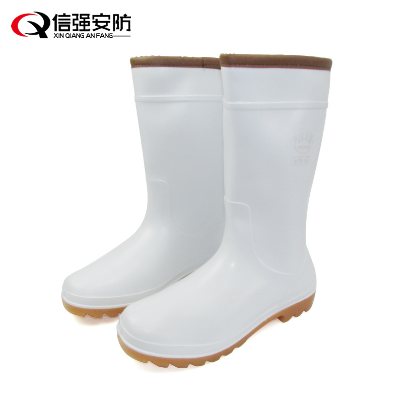 天津固萊科牛筋底白色中筒耐油耐酸堿防化食品靴勞保棉雨鞋批發