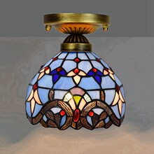 欧琈蒂凡尼8英寸20CM彩色玻璃过道走廊阳台小吸顶灯蓝色巴洛克灯