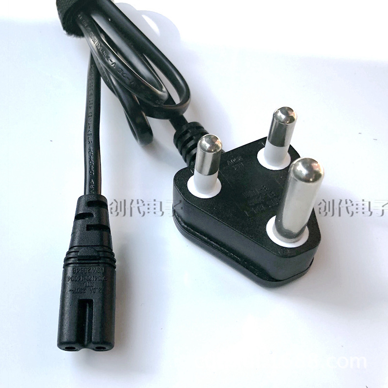 小南非电源线 SABS认证 三插 南非8字尾电源线 2芯0.75平方