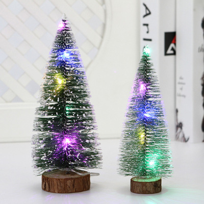 Mini desktop counter Pine needles christmas tree Decoration Snow small-scale Showcase Christmas dress Jewelry belt LED Light
