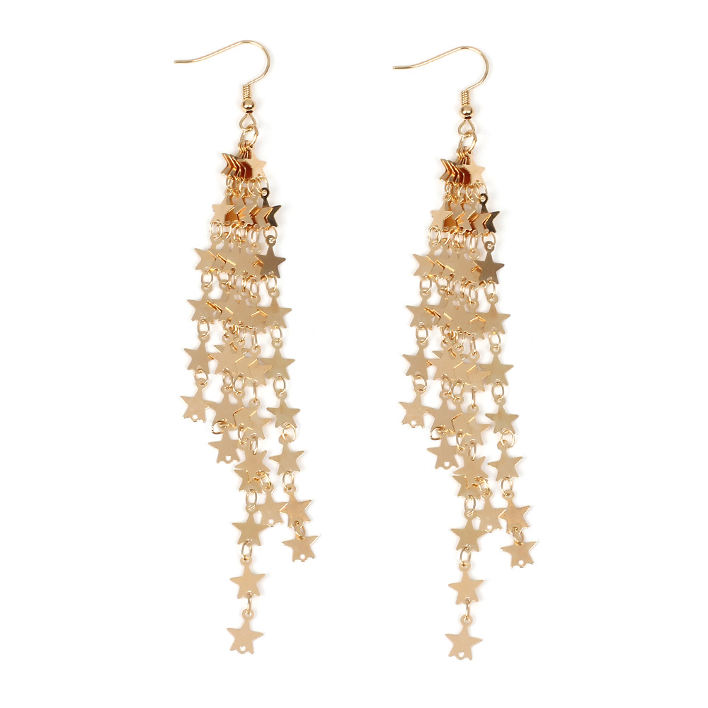 6g Weight No Inlaid Inlay Material Earrings Classification Wedding, Travel Occasion Metal Material Star Pattern Women'S Gender Plating Design Gold, Silver Color Hot-selling Fashion New Beautiful Fairy Five-pointed Star Tassels Earrings 17