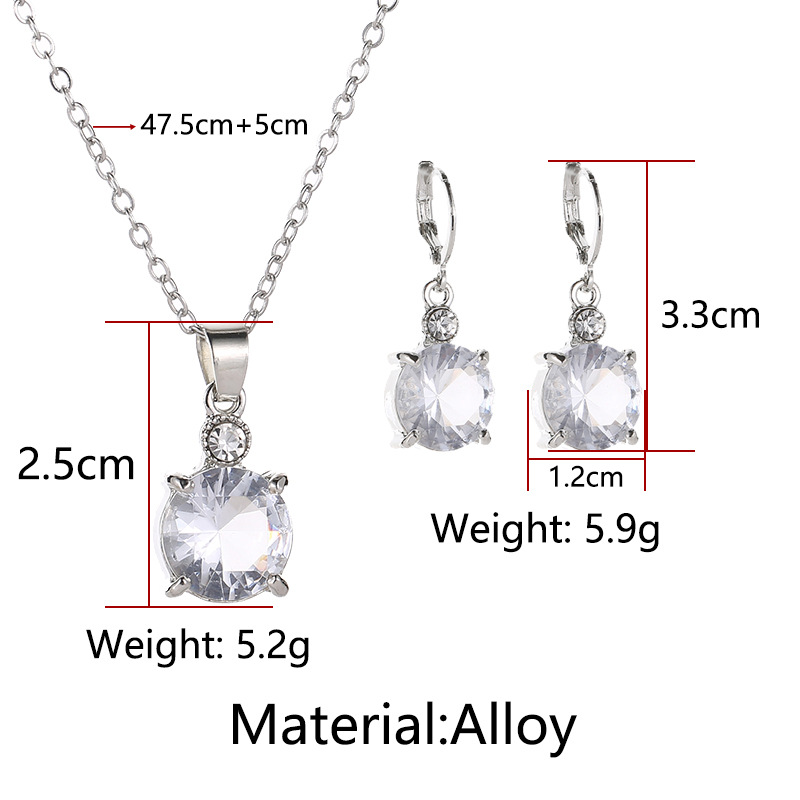 Fashion Wholesale Fashion Temperament Bridal Jewelry Round Crystal Zircon Earrings Necklace Set display picture 1