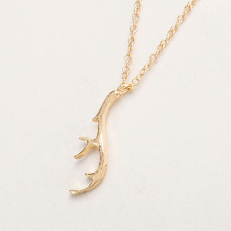 Fashion Reindeer Elk Antlers Pendant Necklace Copper Chain Environmental Protection Alloy Pendant Antlers Necklace Twig Necklace display picture 3