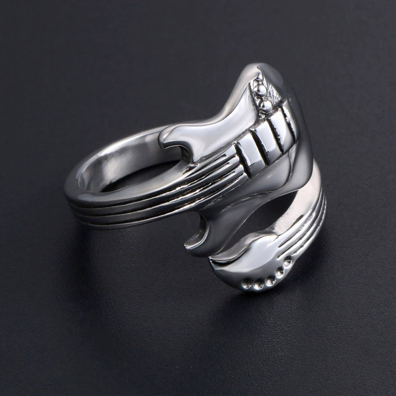 Retro accessory, ring stainless steel, music guitar, for beloved