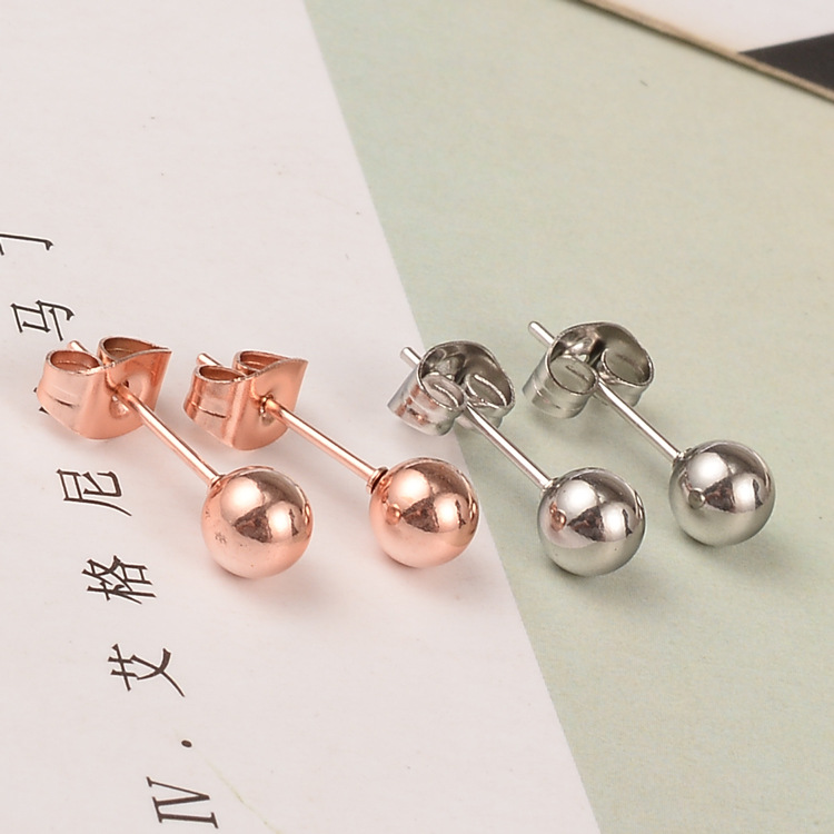 Round Bead Titanium Steel Earrings display picture 7